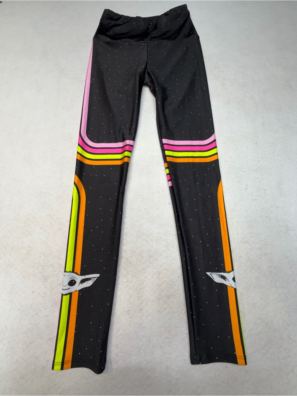 Star Wars Baby Yoda Goldsheep Black Leggings with Neon Stripes